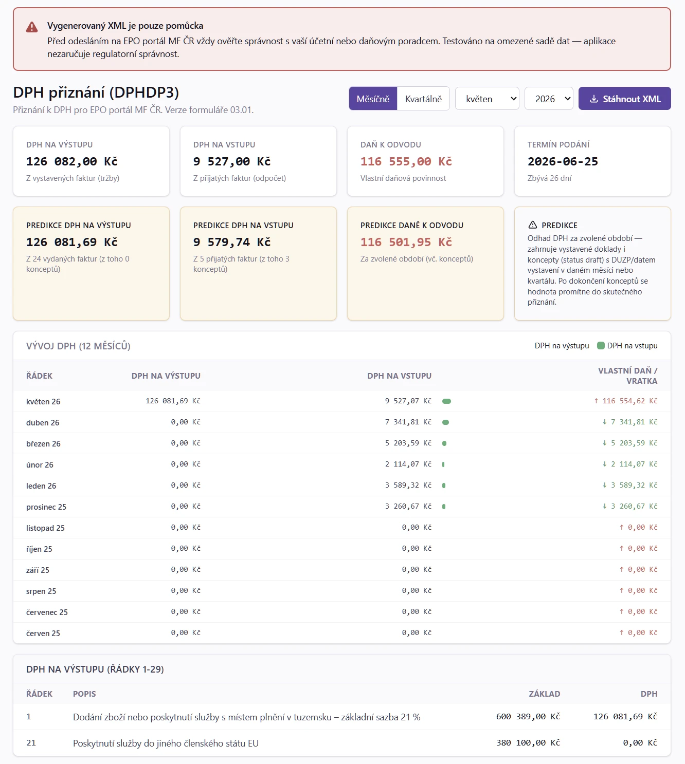 Výkazy DPH (DPHDP3) — náhled formuláře pro EPO portál MFČR
